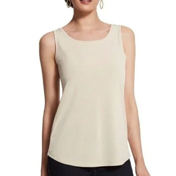 NWOT Chicos Sz 2 Large Lena Shirttail Top Tank Gold Shimmer Foil Metallic NEW - Picture 1 of 10